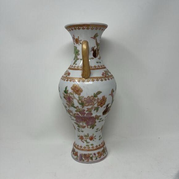 12.5" Vintage VTG Chinese Peacock Bird Vase Marked - Picture 3 of 13